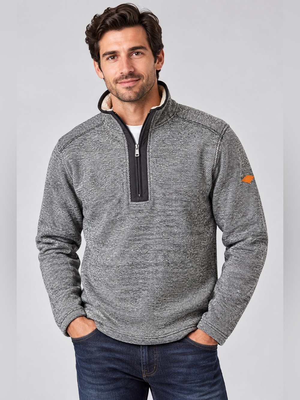 Orvis Classic Collection Men’s Large Blk/ charcoal Sherpa Lined Zip Pullover